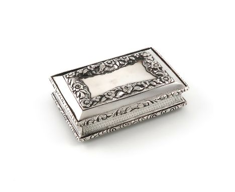 An early-Victorian silver snuff box, by Francis Clark, Birmingham 1845, rectangular form, engine-turned sides an base, the hi