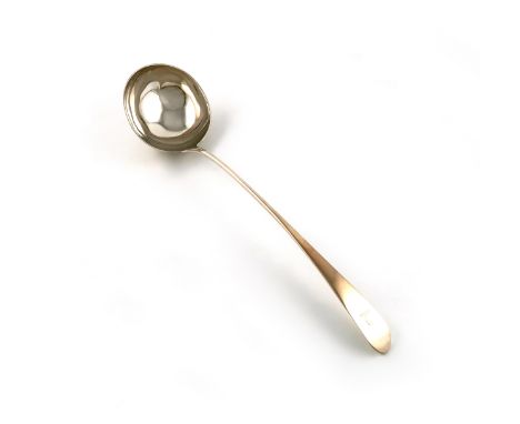 A George III silver Celtic-point pattern soup ladle, by Alexander Gardner, Edinburgh 1785, circular bowl, the terminal with a