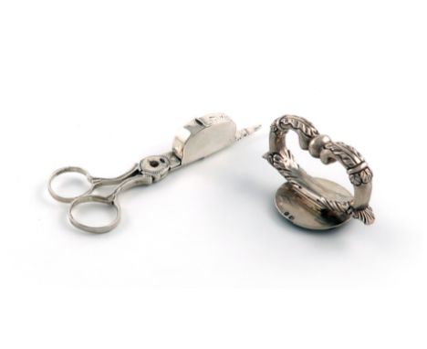 A pair of George III silver scissor snuffers/wick trimmers, maker's mark IB, London 1786, beaded decoration, plain ring handl