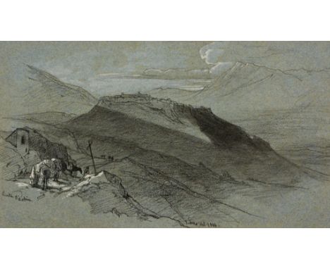 Edward Lear (1812 - 1888) - Civita d'Antino, 1844 Black chalk, pencil, heightened with white, on light blue paper Signed and 