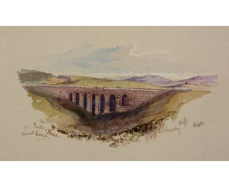 Edward Lear (1812 - 1888) - Ponte di Nona, 1844 Watercolour, over pencil, heightened with white, on light blue grey paper Sig