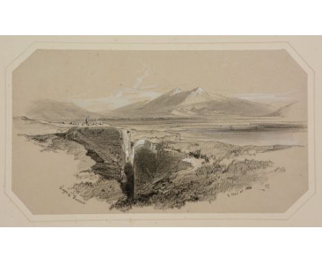 Edward Lear (1812 - 1888) - Lago di Fucino, 1844 Black chalk, pencil, touches of wash, heightened with white, on light grey c