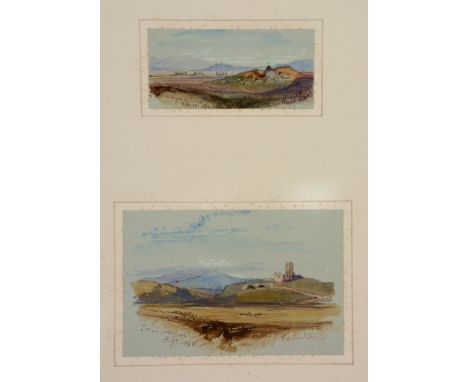 Edward Lear (1812 - 1888) - Campagna di Roma A pair, watercolours, over pencil, with touches of white, both on light blue lai