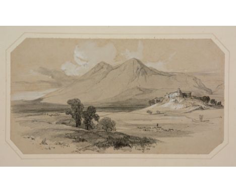 Edward Lear (1812 - 1888) - Albe, 1844 Black chalk, pencil, grey wash, heightened with white, on light buff paper Signed and 