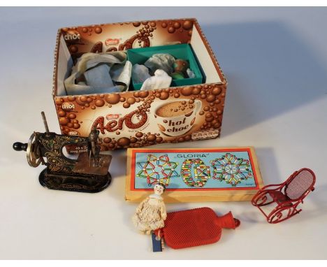 A quantity of various bygones, to include a miniature sewing machine, a quantity of various dolls, to include ceramic headed 