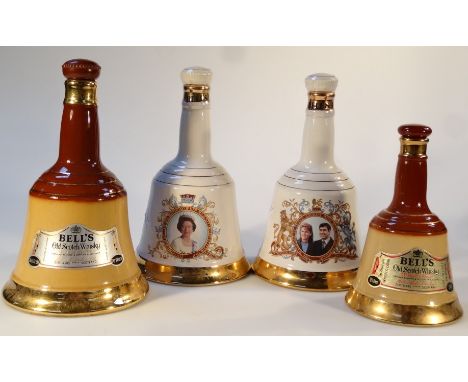 A Wade Bells Scotch Whisky Queen Elizabeth II 60th birthday ceramic decanter, with contents, printed marks beneath, 25.5cm hi