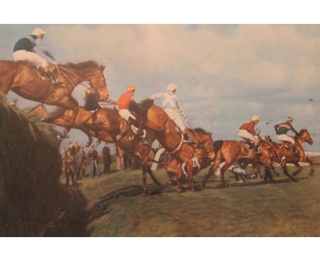 Mervyn Jude (20thC). The Supreme Challenge Becher's Brook, limited edition print, signed by the artist, Tommy Stack and Ginge