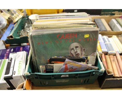 A TRAY OF RECORDS TO INC QUEEN, ROLLING STONES ETC