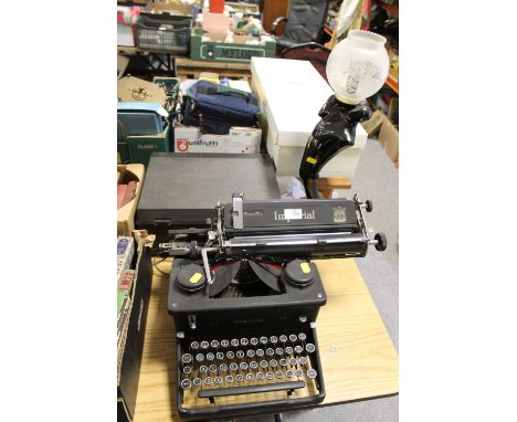 AN IMPERIAL TYPEWRITER, RECORD PLAYER & A FIGURATIVE LAMP