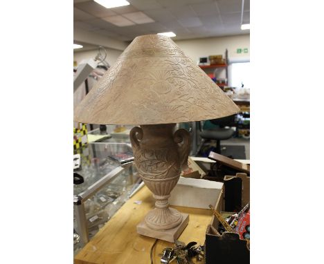A LARGE CERAMIC LAMP & SHADE