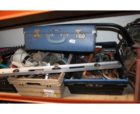 TWO BOXES AND A CASE OF HAND TOOLS ETC