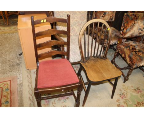 A LADDER BACK CHAIR + A HOOPBACK CHAIR  (2)