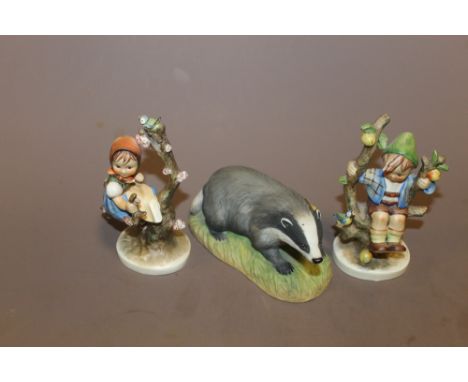 AN AYNSLEY BADGER FIGURE + TWO GOEBEL FIGURES A/F