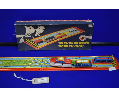 Boxed Rakodo Vonat Tinplate Trailer and Tractor Unit on Folding Track