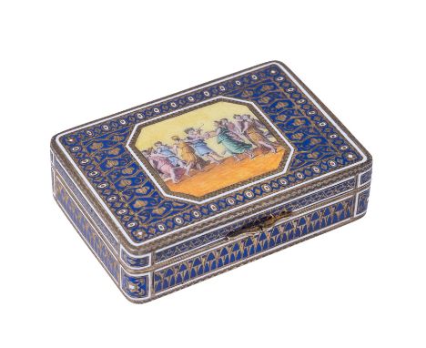 TABATIÈRE IM LOUIS XVI-STIL, 800er silber, 20.Jh. 800er Silber tlw. vergoldet mit transluzides blaues Emaille auf guillochier