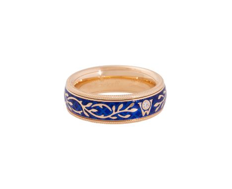 WELLENDORFF Ring "Vergissmeinnicht", Brillant 0,017 ct, NP: ca. 4,700 €, GG 18K, blau emailliert, 13,3 gr, RW: 56, 21. Jh., D