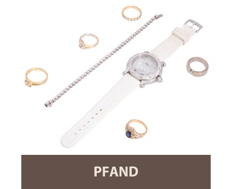 PFANDAUKTION - Ring, 14K, 15,3 gr, AS-Diam 0.5 ct, I-J/P1, Ring 18K 6,5 gr, Saph. 1,8 ct, Diam: 0.7 ct, mittl. F+R // Ring, 1