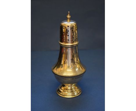 A silver baluster sugar castor, by James Dixon & Son, Sheffield 1943, 15cm, 132g.