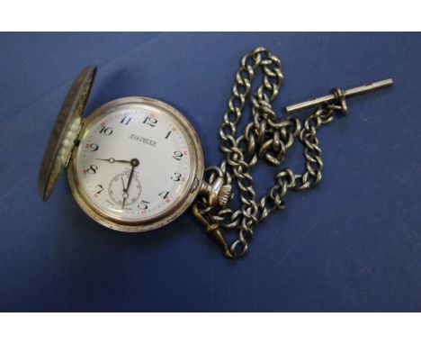 A Continental .925 silver pocket watch, by Jean Pierre, having silver watch chain and metal clasp.