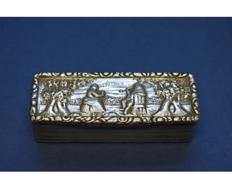 A George lV silver snuff box, by Thomas Shaw, Birmingham 1824, having engine turned body with lid depicting country folk, 8cm
