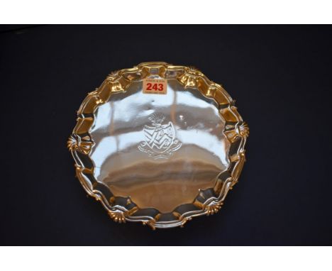A George ll silver salver, by William Peaston, London 1753, crest to centre, 21cm, 366g. 