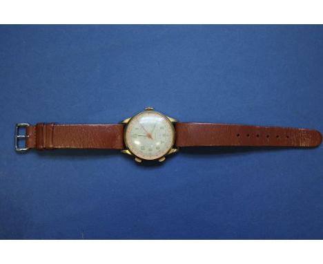 A vintage Lewa Sport gold plated gentleman's mechanical chronograph wristwatch, having leather strap. Condition Report: Ticks