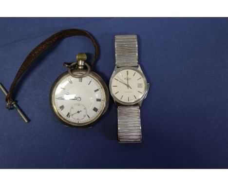 A Continental silver pocket watch, having white enamel dial, Roman numerals and second subsidiery dial, stem wind, import mar