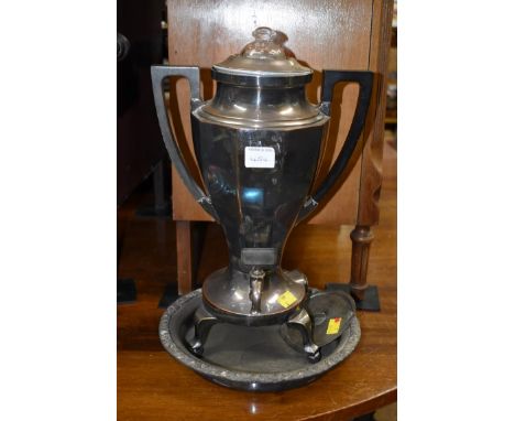 A vintage Universal silver plated urn coffee perculator and a palted dish.