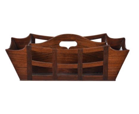 Y A rosewood desk tidy, first quarter 19th century, of rectangular form, with slatted sides and shaped divider incorporating 