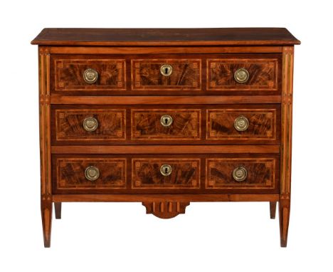 A Continental, probably Italian, chestnut, walnut, and inlaid commode, early 19th century, with tapered square section legs, 