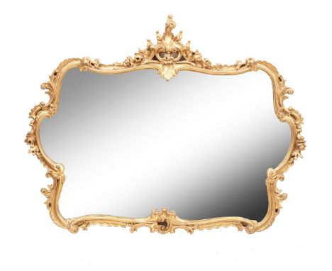 A carved giltwood wall mirror in Rococo taste, of recent manufacture, 105cm high, 132cm wide