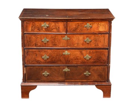 A walnut and cross banded chest of drawers, circa 1730 and later, 93cm high, 102cm wide, 55cm deepCondition Report: Marks, kn