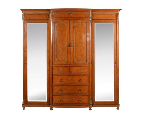 Y A French satinwood, tulipwood banded, and gilt metal mounted compactum wardrobe, circa 1900, bird's-eye maple lined through