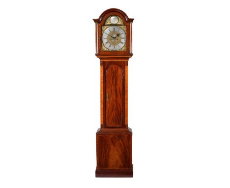 A mahogany and inlaid longcase clock case in George III style, incorporating various elements, the 13inch arched dial, with b