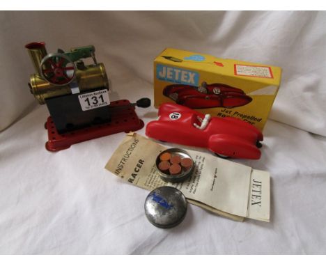 Boxed Jetex car with solid fuel tablets, leaflets etc & small Mamod steam engine