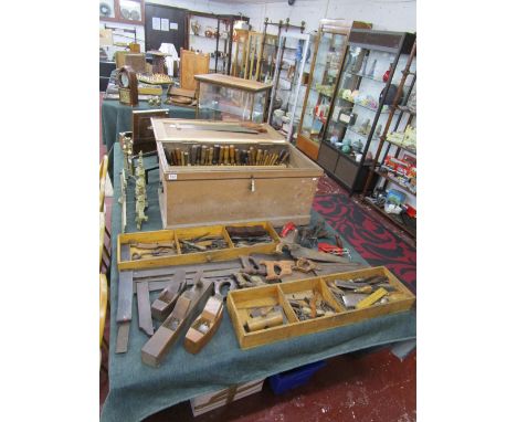 Carpenters tool box with many tools