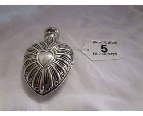 Decorative silver hallmarked heart shaped perfume flask