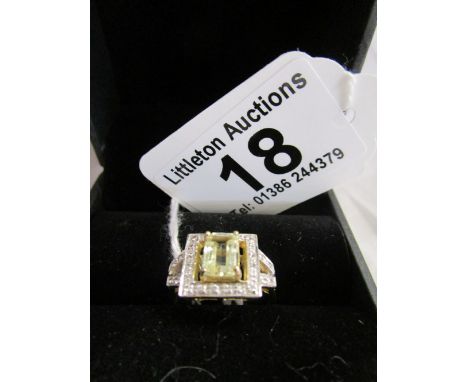 Gold square Imperial topaz and diamond ring