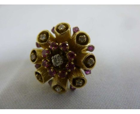 14ct yellow gold, diamond and ruby dress ring, approx 12.7g