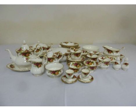 Royal Albert Old Country Roses part dinner and tea service  to include teapot, serving dishes, plates, sauce boat on stand, c