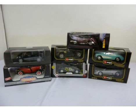 A quantity of 1:18 scale model cars in original packaging to include Burgao and American Muscle (7)