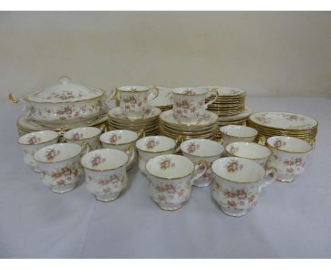 Paragon Victorian Rose dinner service to include plates, bowls, cups, saucers and serving dishes  (90)
