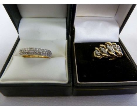 14ct gold and pave set diamond ring and a 9ct gold and diamond ring