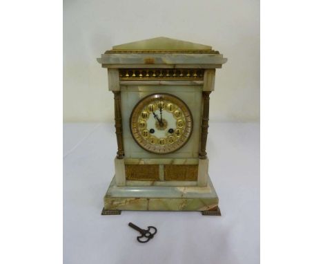 Onyx mantle clock of architectural form with key- A/F