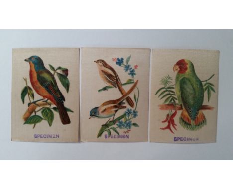 MORRIS, silks, English and Foreign Birds, 'specimen stamp', part set, inc. Stone Chat, Golden Oriole, Humming Bird (Peru), Br