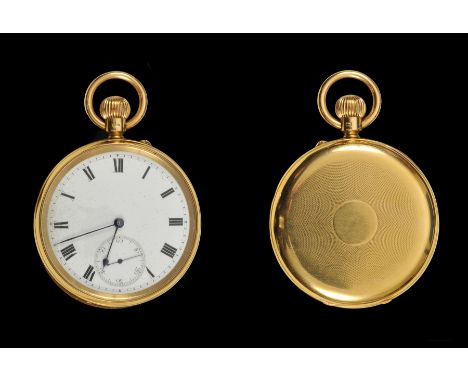 An 18ct gold cased open faced Pocket Watch, the enamel dial with roman numerals and subsidiary seconds dial, movement inscrib