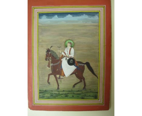 RAJASTHAN, 2nd HALF 19th CENTURYPortrait of a Ruler on horsebackgouache with gld on paper, unframed,9 1/2 x 7 in  (24.2 x 17.