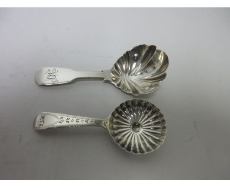 A George III silver Caddy Spoon with circular scallop bowl and bright-cut stem, Birmingham 1796, maker: J. Taylor and another