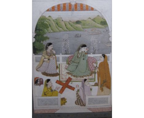 KANGRA, INDIA, EARLY 19th CENTURYA Group of Women playing Pachisi on a Terracegouache with gold on paper9 1/4 x 6 3/4 in  (23