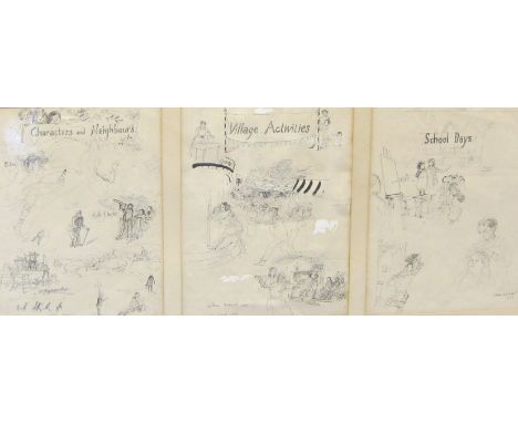 JOHN STANTON WARD RA CBE (1917-2007)'Characters and Neighbours; Village Activities; and School Days'pen and ink sketches, on 